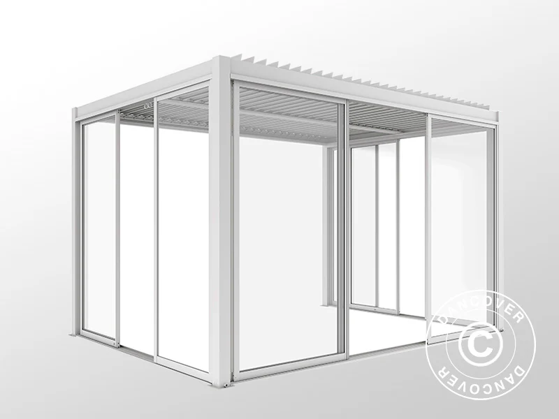 Bioklimatisk pergola paviljong San Pablo Alu+ m/skjutdörrar, 4x4m, Vit - Image 9