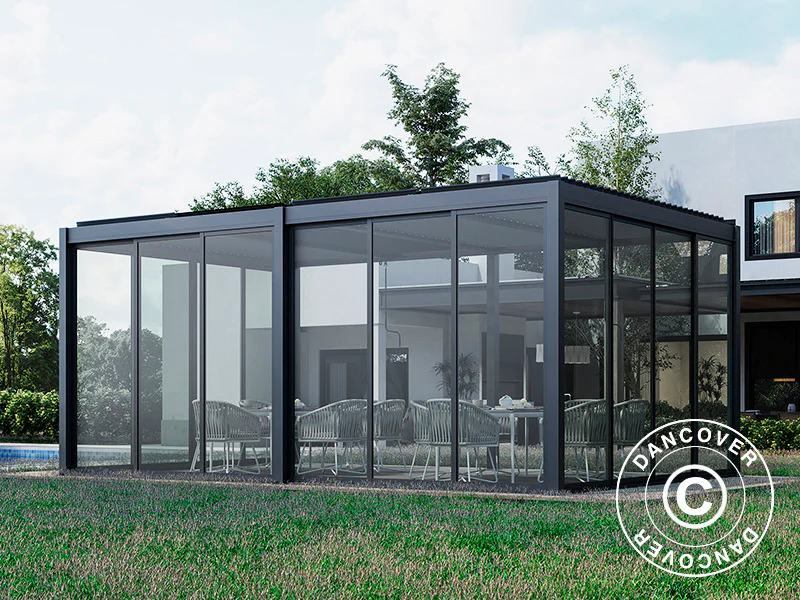 Bioklimatisk pergola paviljong San Pablo Alu+ m/skjutdörrar, 4x5,8m, Svart - Image 4