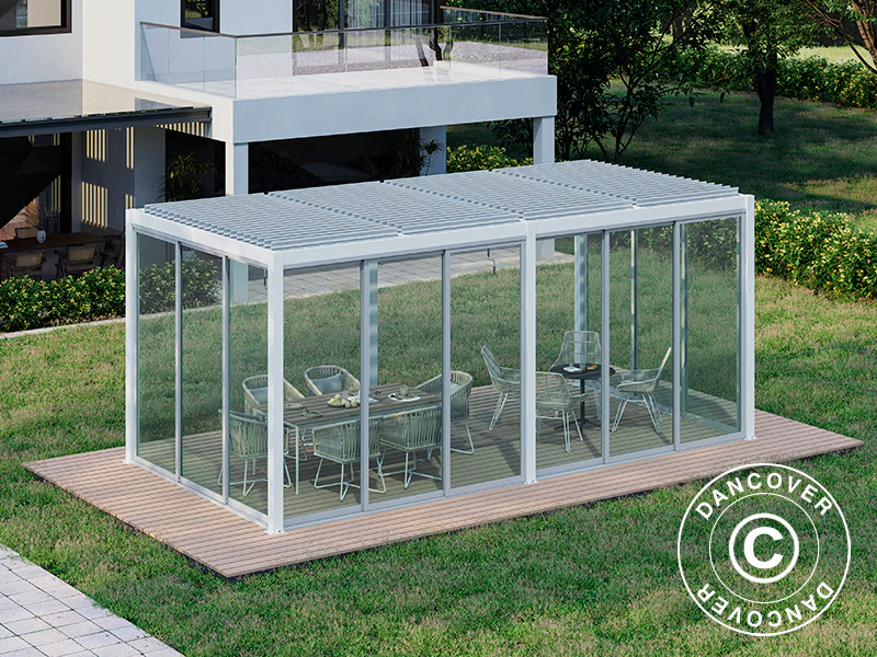 Bioklimatisk pergola paviljong San Pablo Alu+ m/skjutdörrar, 4x5,8m, Vit - Image 3