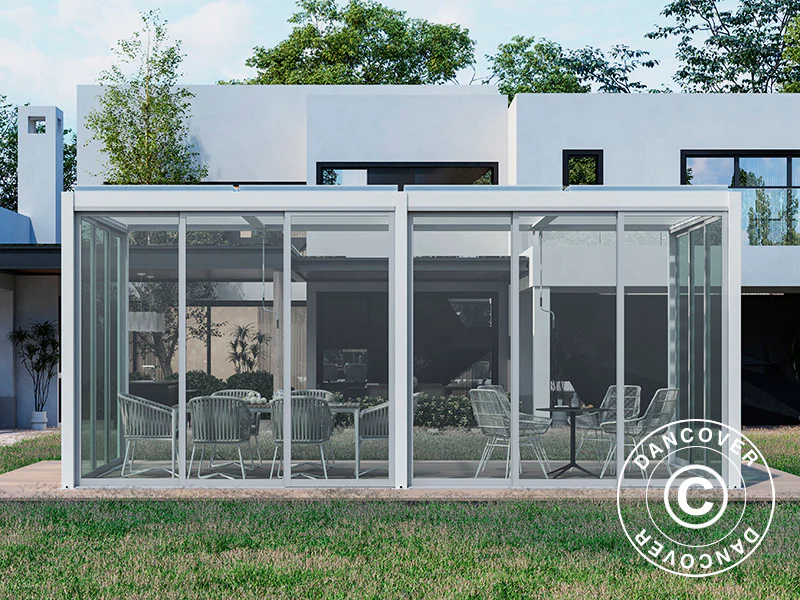 Bioklimatisk pergola paviljong San Pablo Alu+ m/skjutdörrar, 4x5,8m, Vit - Image 4