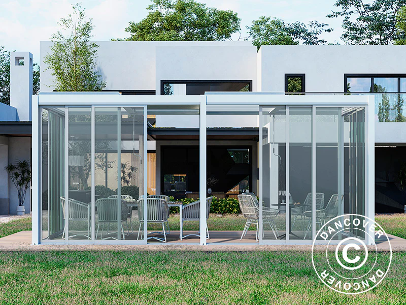 Bioklimatisk pergola paviljong San Pablo Alu+ m/skjutdörrar, 4x5,8m, Vit - Image 5