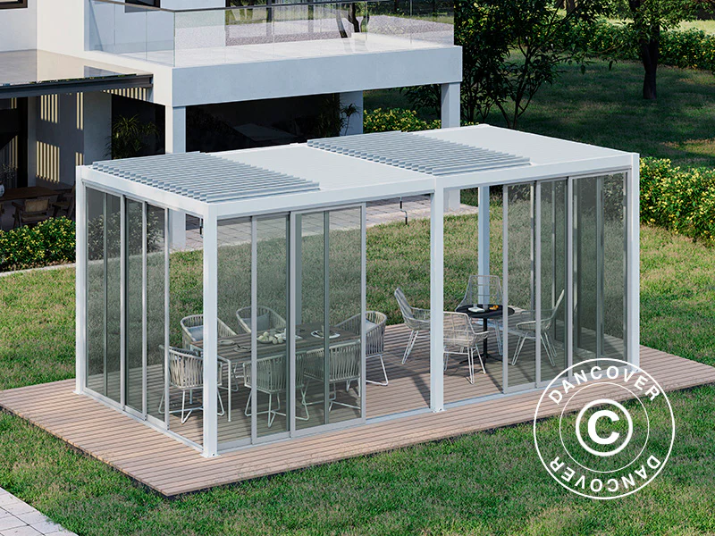 Bioklimatisk pergola paviljong San Pablo Alu+ m/skjutdörrar, 4x5,8m, Vit - Image 7