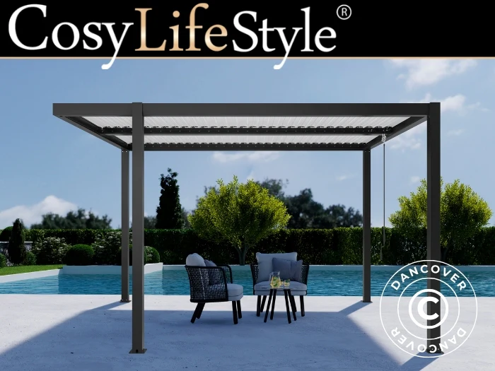 Bioklimatisk pergola paviljong San Pablo Alu+, Open Side, 3x3m, Svart/Vit