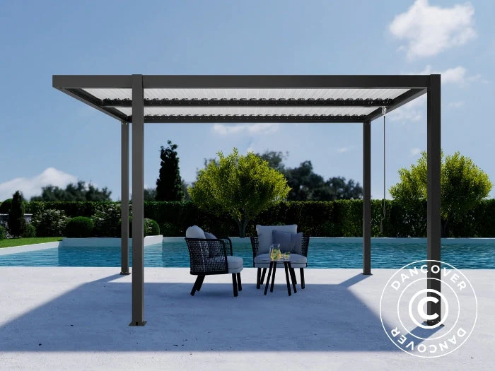 Bioklimatisk pergola paviljong San Pablo Alu+, Open Side, 3x3m, Svart/Vit - Image 2