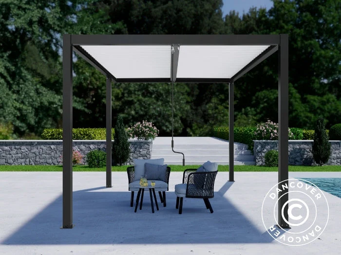 Bioklimatisk pergola paviljong San Pablo Alu+, Open Side, 3x3m, Svart/Vit - Image 4