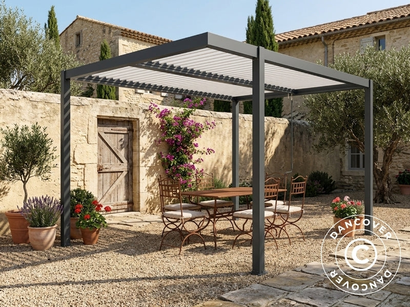 Bioklimatisk pergola paviljong San Pablo Alu+, Open Side, 3x3m, Svart/Vit - Image 5