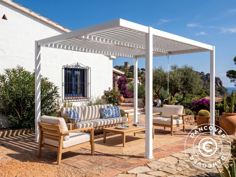 Bioklimatisk pergola paviljong San Pablo Alu+, Open Side, 3x3m, Vit - Image 5