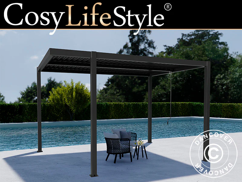 Bioklimatisk pergola paviljong San Pablo Alu+, Open Side, 3x4m, Svart
