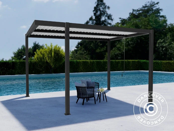 Bioklimatisk pergola paviljong San Pablo Alu+, Open Side, 3x4m, Svart/Vit - Image 3