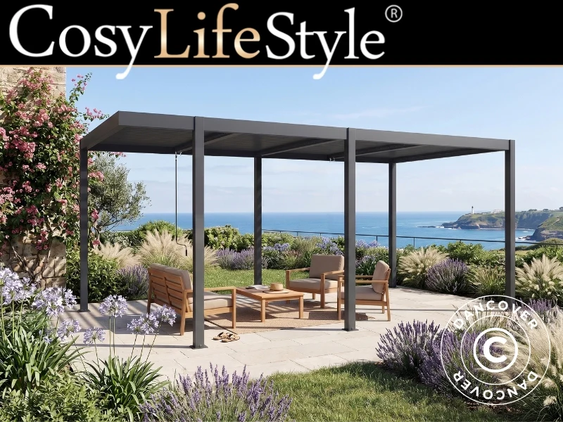 Bioklimatisk pergola paviljong San Pablo Alu+, Open Side, 3x5,8m, Svart