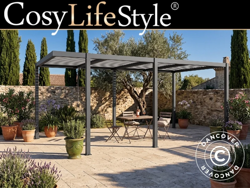 Bioklimatisk pergola paviljong San Pablo Alu+, Open Side, 3x5,8m, Svart/Vit