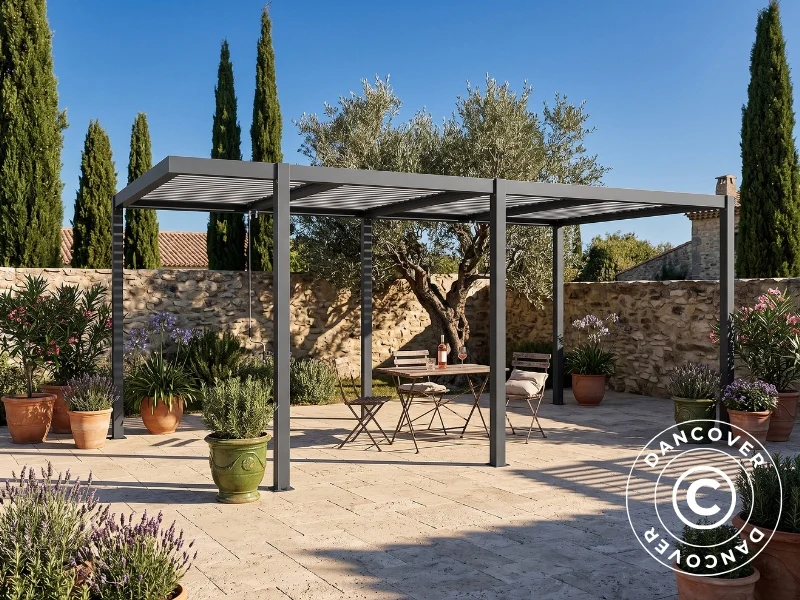 Bioklimatisk pergola paviljong San Pablo Alu+, Open Side, 3x5,8m, Svart/Vit - Image 2