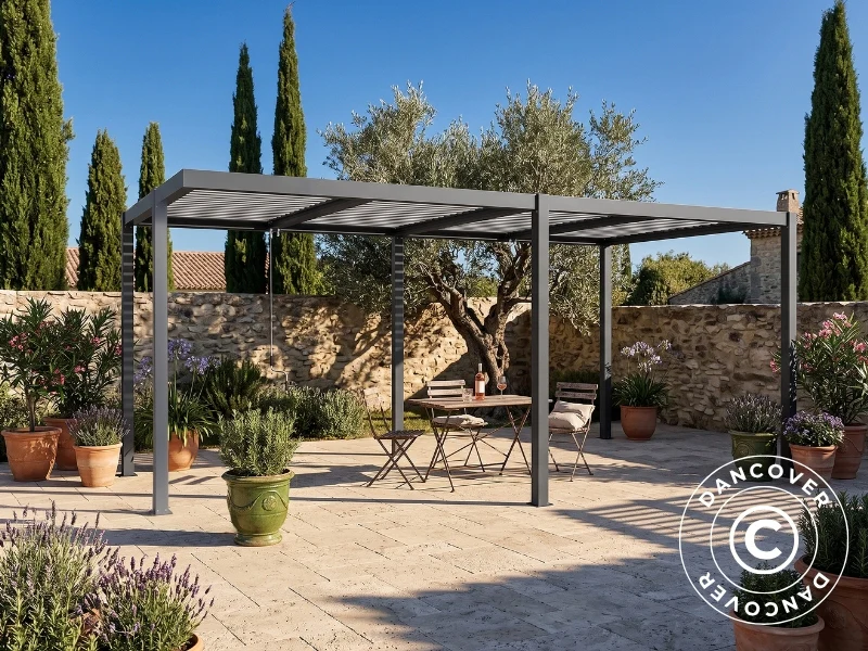 Bioklimatisk pergola paviljong San Pablo Alu+, Open Side, 3x5,8m, Svart/Vit - Image 3