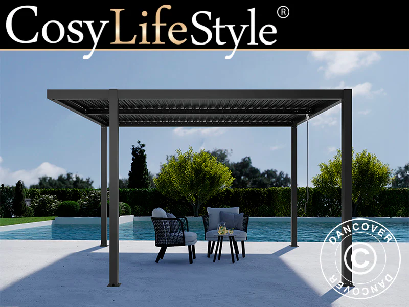 Bioklimatisk pergola paviljong San Pablo Alu+, Open Side, 4x4m, Svart