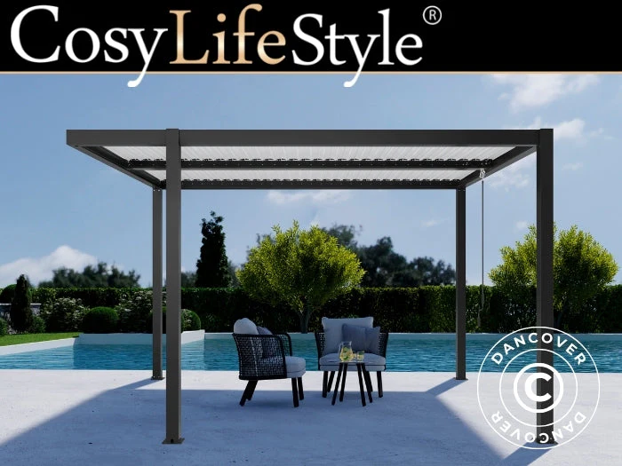 Bioklimatisk pergola paviljong San Pablo Alu+, Open Side, 4x4m, Svart/Vit