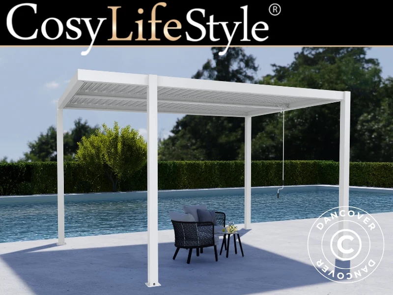 Bioklimatisk pergola paviljong San Pablo Alu+, Open Side, 4x4m, Vit