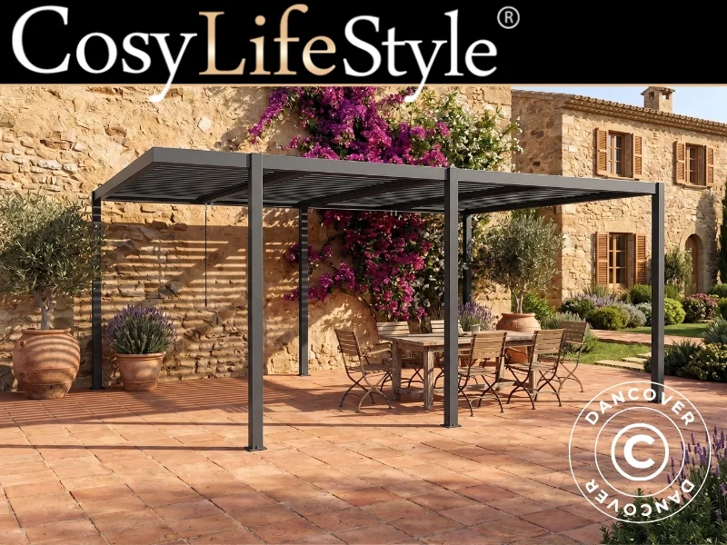 Bioklimatisk pergola paviljong San Pablo Alu+, Open Side, 4x5,8m, Svart