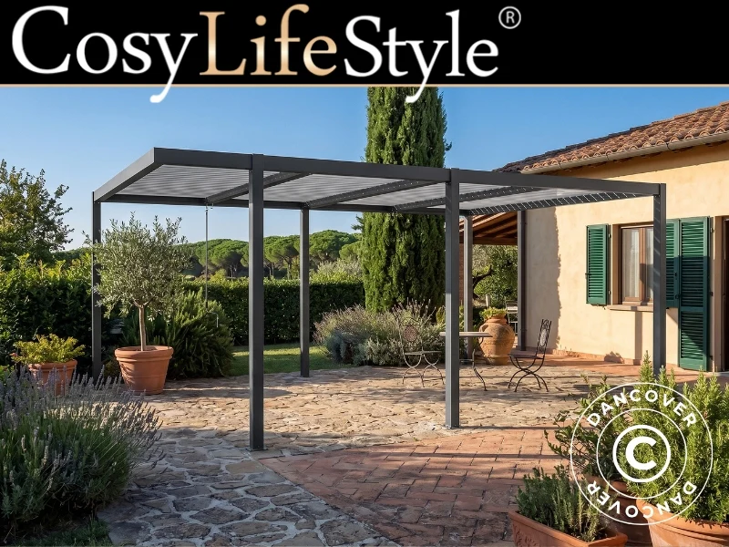 Bioklimatisk pergola paviljong San Pablo Alu+, Open Side, 4x5,8m, Svart/Vit