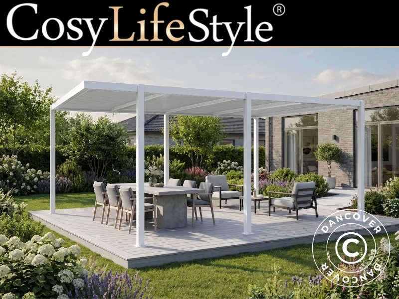 Bioklimatisk pergola paviljong San Pablo Alu+, Open Side, 4x5,8m, Vit