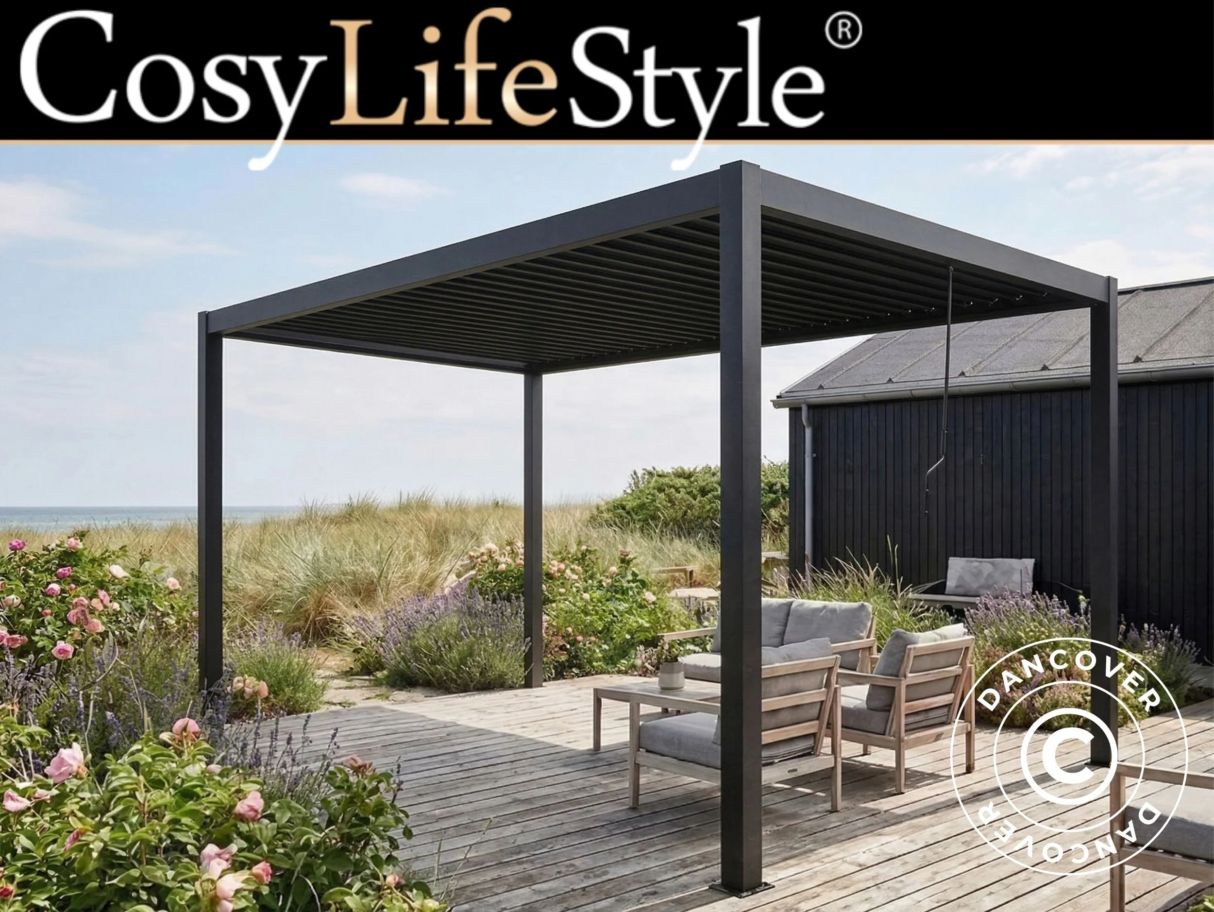 Bioklimatisk pergola paviljong San Pablo Steel+, 3x4m, Svart