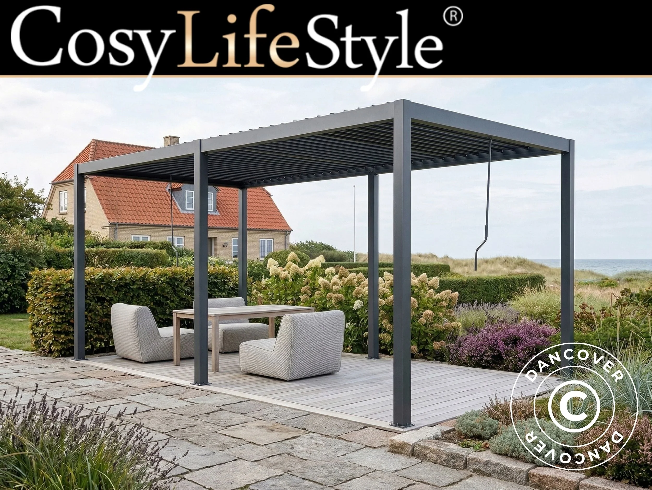 Bioklimatisk pergola paviljong San Pablo Steel+, 3x5,8m, Svart