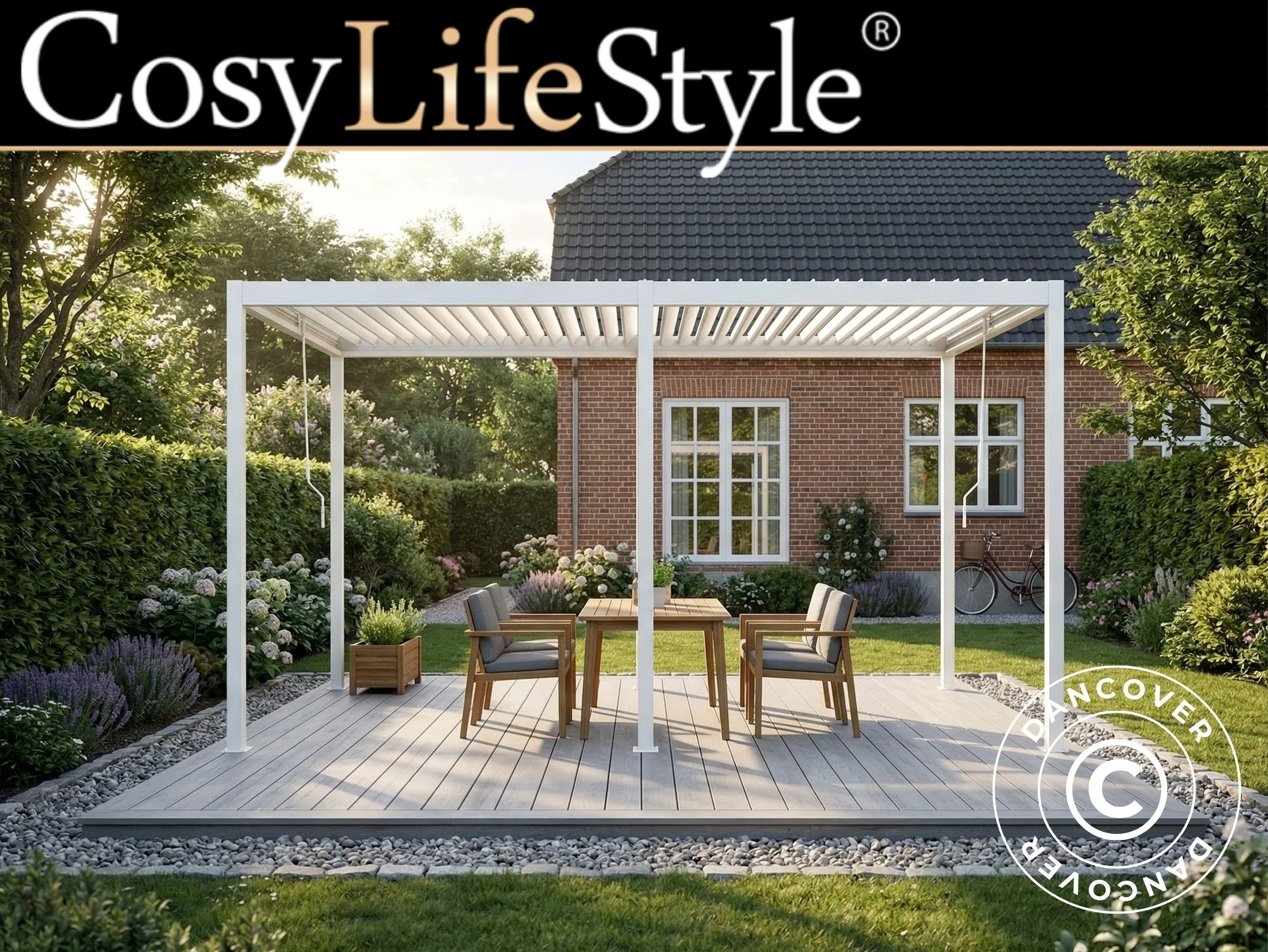 Bioklimatisk pergola paviljong San Pablo Steel+, 3x5,8m, Vit