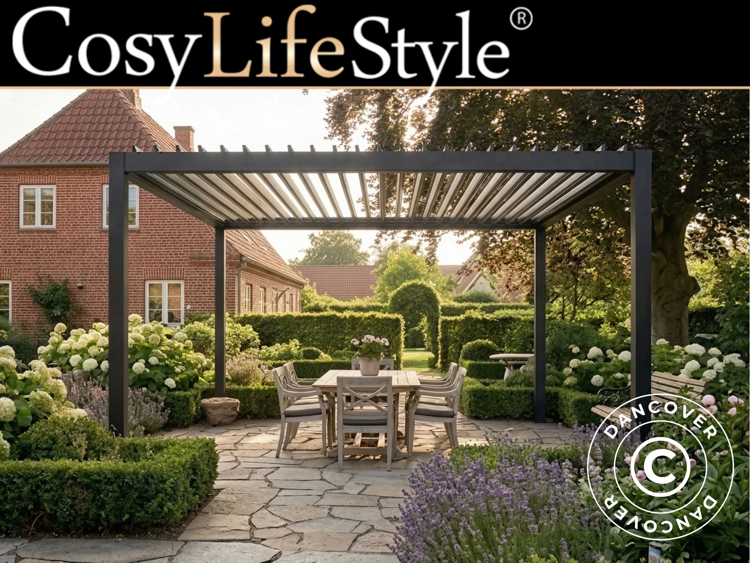 Bioklimatisk pergola paviljong San Pablo Steel+, 4x4m, Svart