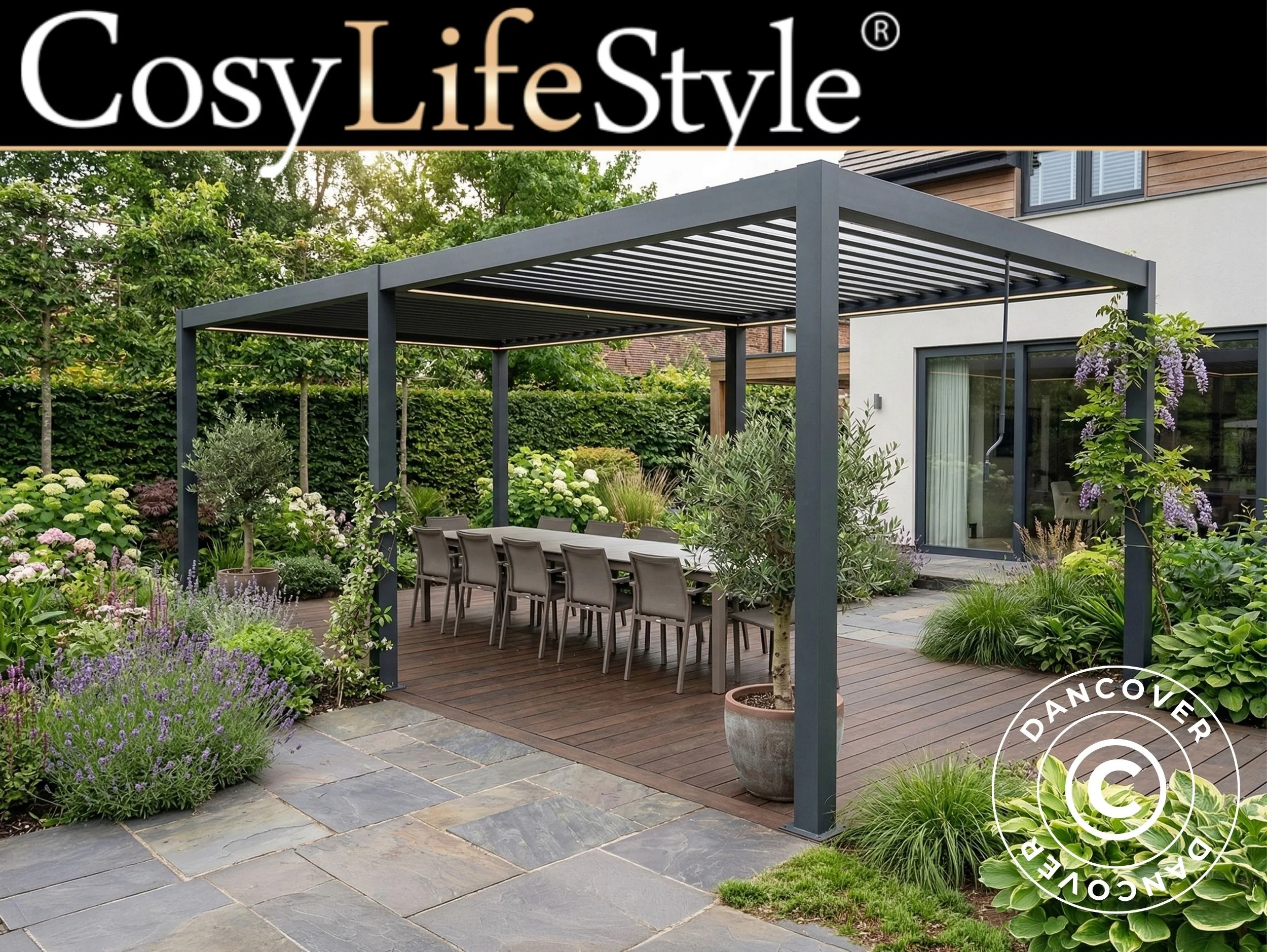 Bioklimatisk pergola paviljong San Pablo Steel+, 4x5,8m, Svart