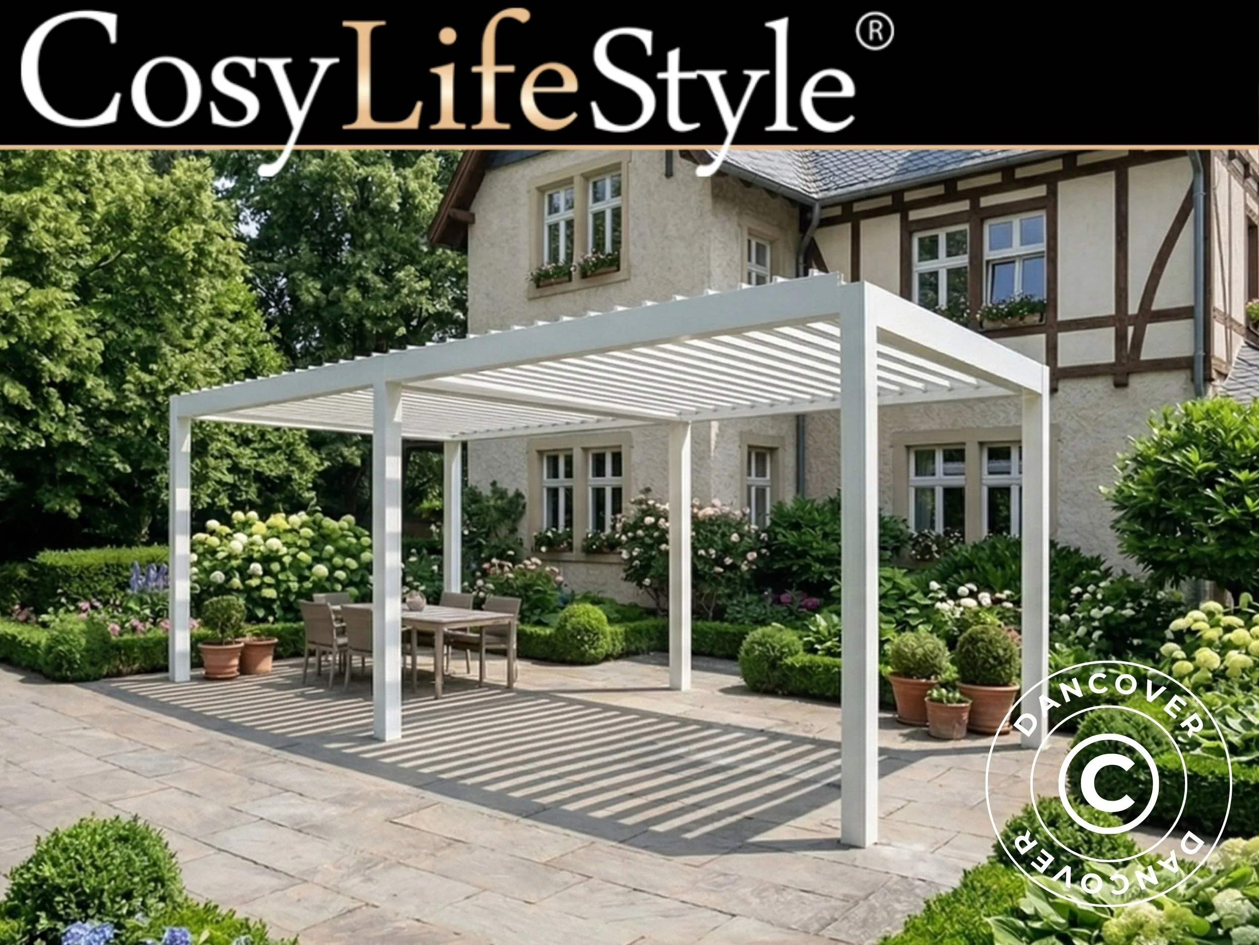 Bioklimatisk pergola paviljong San Pablo Steel+, 4x5,8m, Vit