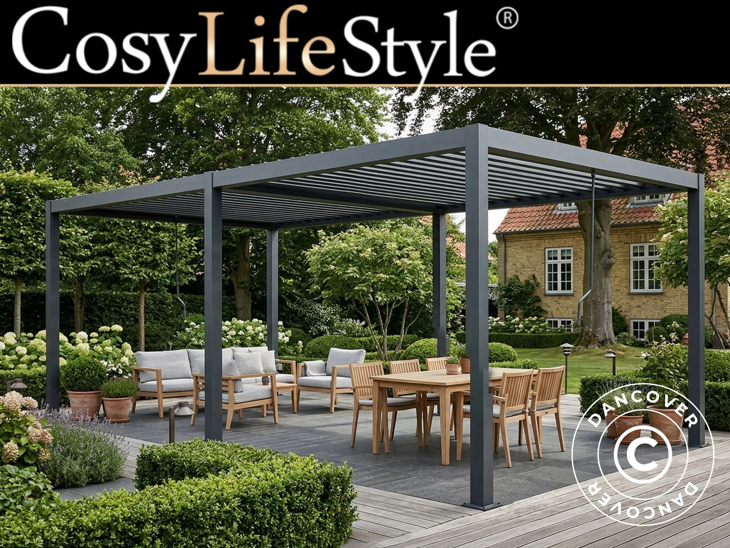 Bioklimatisk pergola paviljong San Pablo Steel+, 4x7,8m, Svart