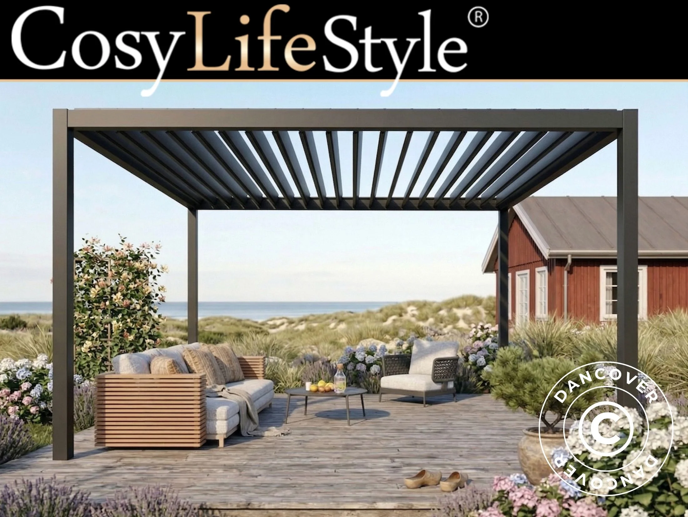 Bioklimatisk pergola paviljong San Pablo Steel S80, 3x4m, Svart