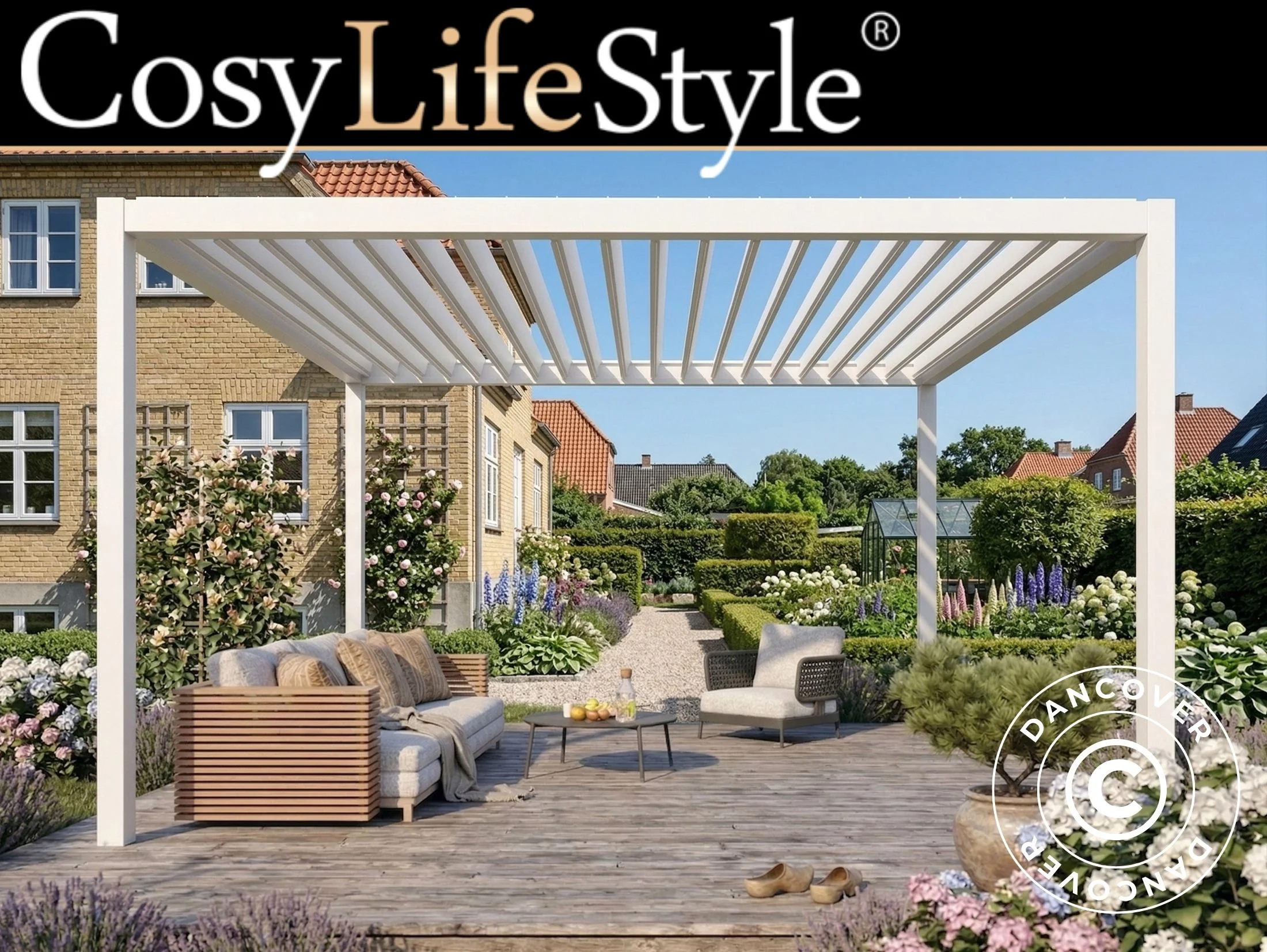 Bioklimatisk pergola paviljong San Pablo Steel S80, 3x4m, Vit