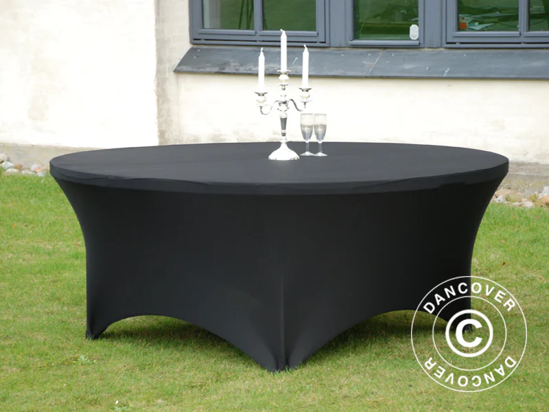 Bordsöverdrag med stretch Ø183x74cm, Svart - Image 8