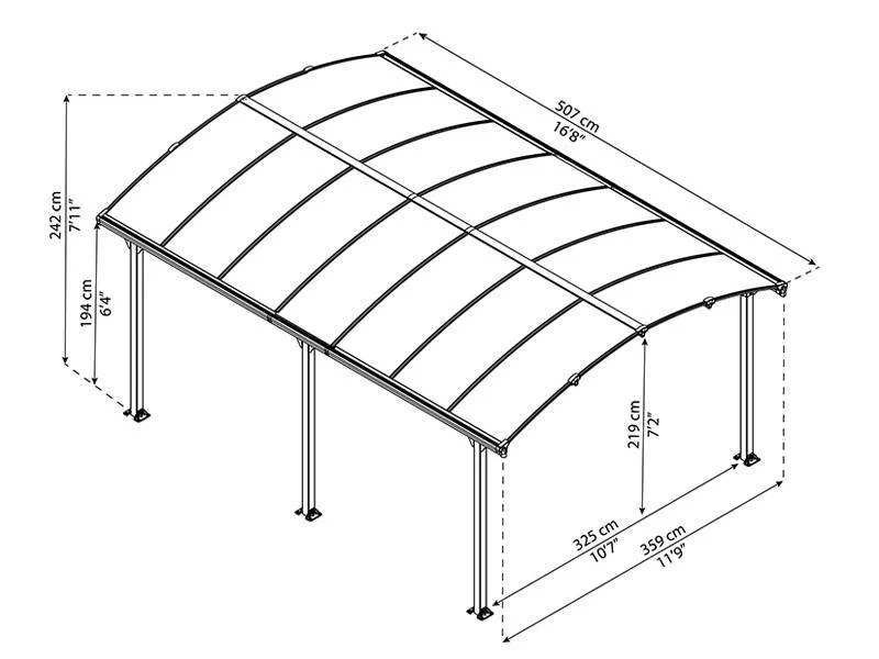 Carport Arcadia, Palram/Canopia, 3,59x5,07m, Grå - Image 6