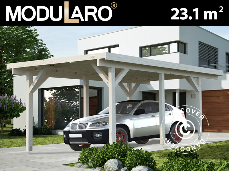 Carport i trä, 3,6x7,62x2,32m, 23,1m², Naturlig
