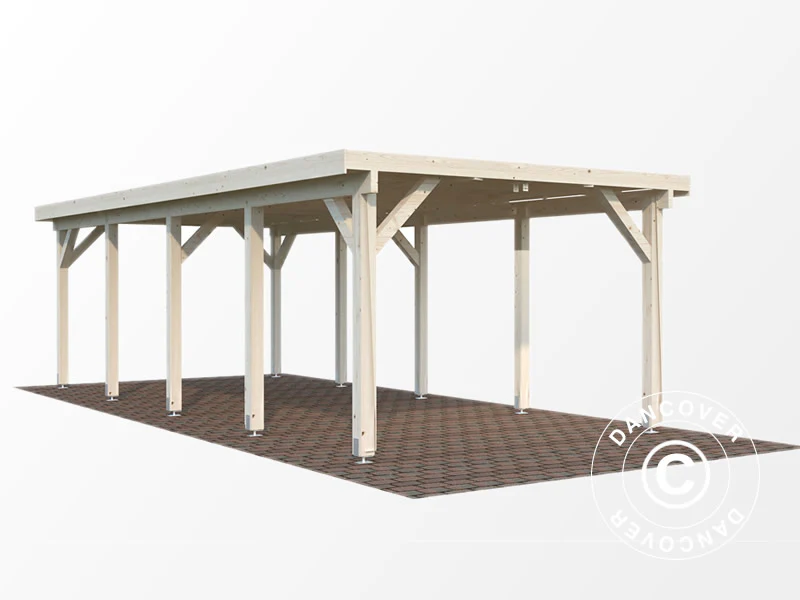 Carport i trä med bod, 3,6x7,62x2,32m, 23,1m², Naturlig - Image 3