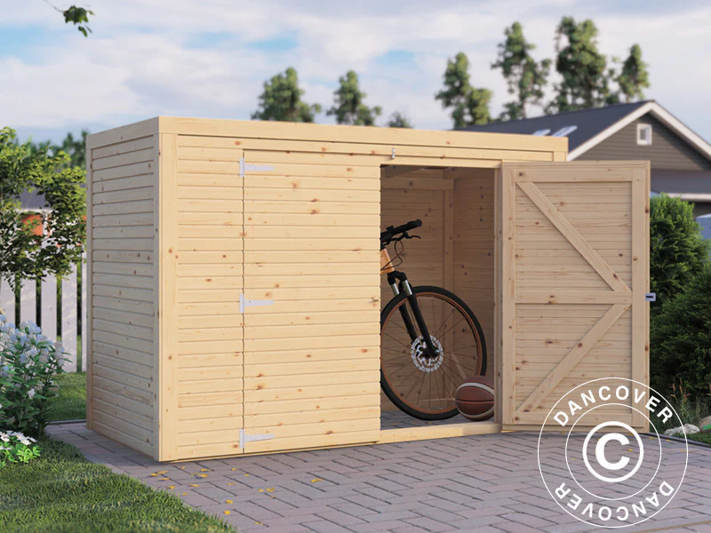 Cykelskjul i trä, Bertilo Box Bike, 2,07x1,03x1,43m, 2,1m², Naturlig