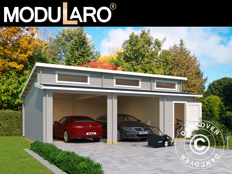 Dubbelgarage, carport i trä Vaasa, 7,8x5,2x3,21m, 44mm, Ljusgrå