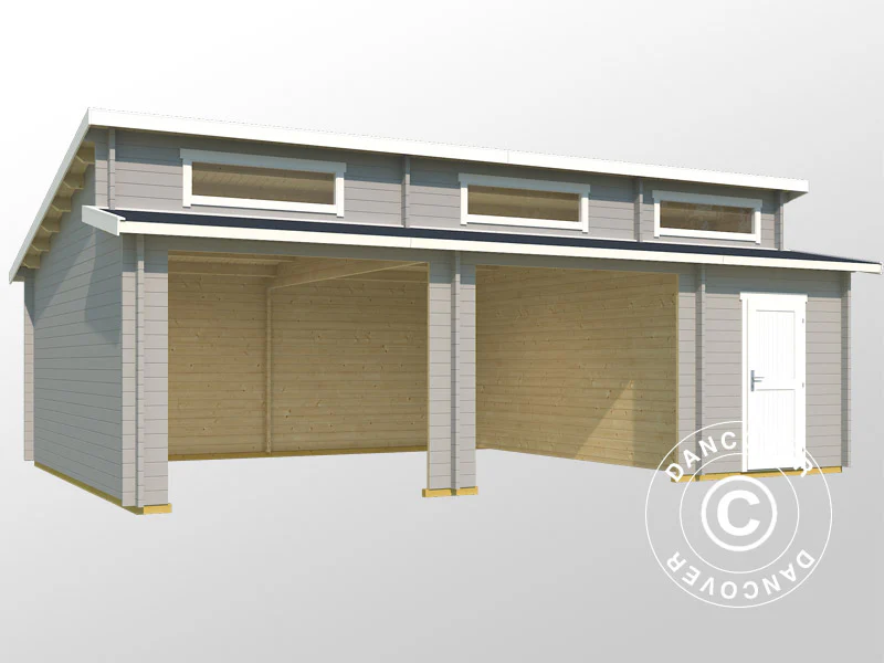 Dubbelgarage, carport i trä Vaasa, 7,8x5,2x3,21m, 44mm, Ljusgrå - Image 2