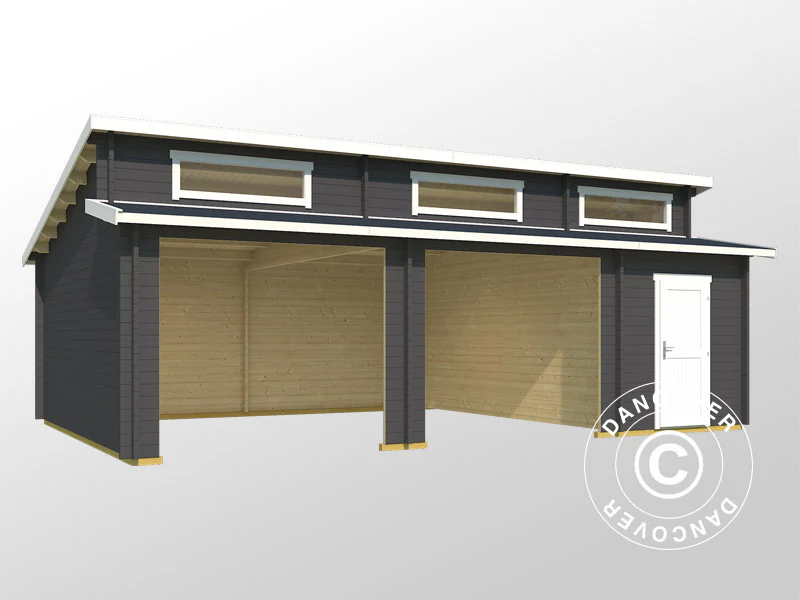 Dubbelgarage, carport i trä Vaasa, 7,8x5,2x3,21m, 44mm, Mörkgrå - Image 2