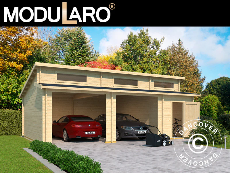 Dubbelgarage, carport i trä Vaasa, 7,8x5,2x3,21m, 44mm, Naturlig