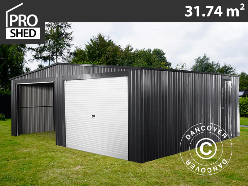 Dubbelt metallgarage 6,37x5,13x2,41m, 31,74m², ProShed®, Antracit