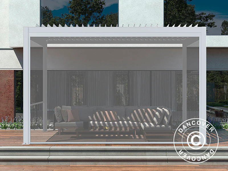Elektrisk sidoväggsskärm till bioklimatisk pergola paviljong San Pablo, 3m, Vit/Ljusgrå - Image 4
