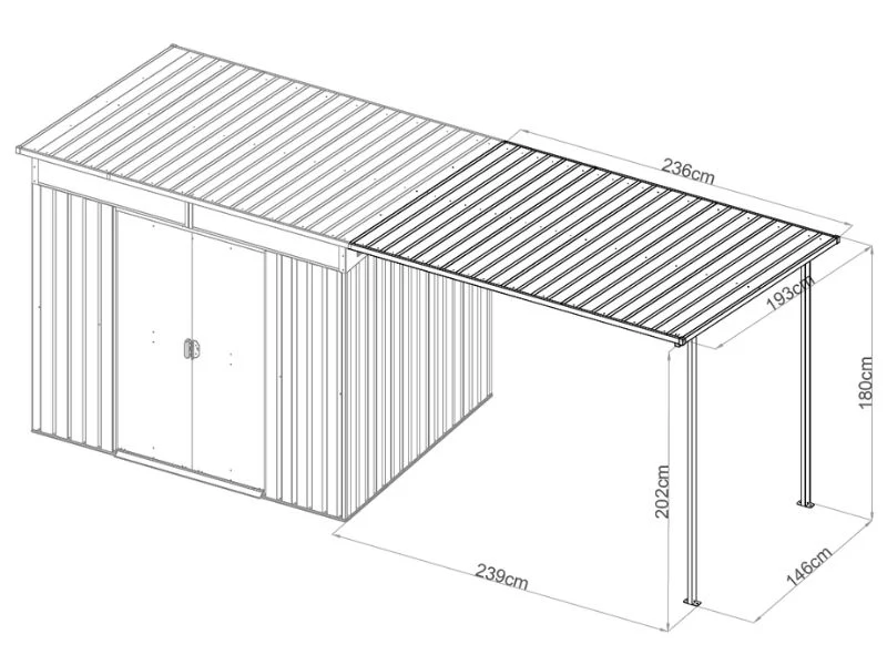 Förlängning f/redskapsbod med takfönster, 2,36x1,93x2,02m, 4,55m2, ProShed®, Antracit - Image 7