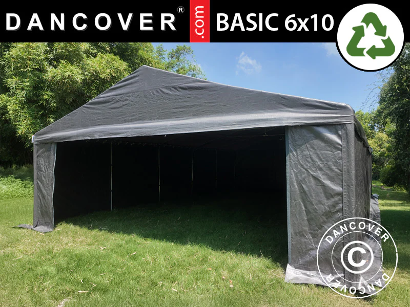 Förvaringstält Basic, 6x10m, PE 300, Grå