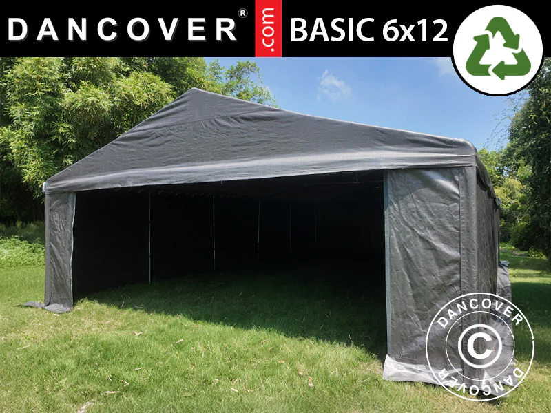 Förvaringstält Basic, 6x12m, PE 300, Grå