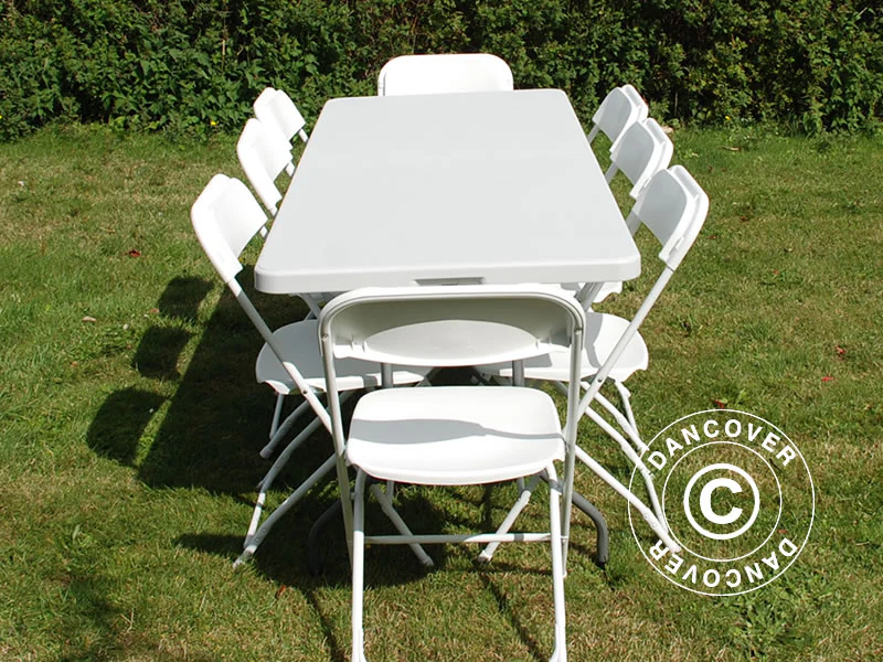 Fest paket, 1 fällbord (180cm) + 8 klappstolar, Ljusgrå/Vit - Image 5