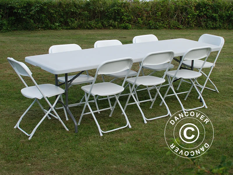 Fest paket, 1 fällbord (240cm) + 8 klappstolar, Ljusgrå/Vit - Image 3