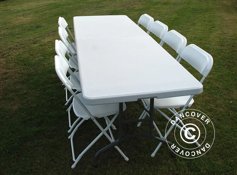 Fest paket, 1 fällbord (240cm) + 8 klappstolar, Ljusgrå/Vit - Image 4