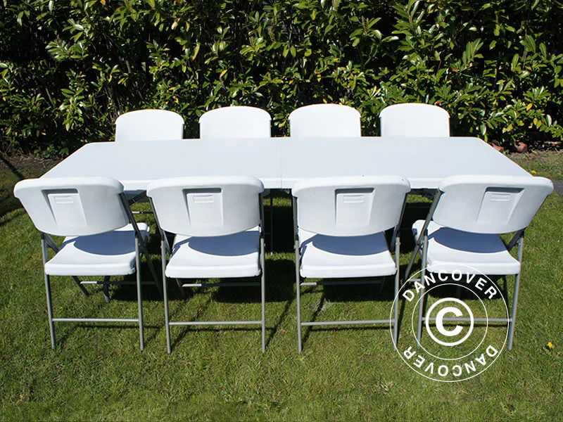 Fest paket, 1 fällbord (240cm) + 8 klappstolar, Ljusgrå/Vit - Image 4